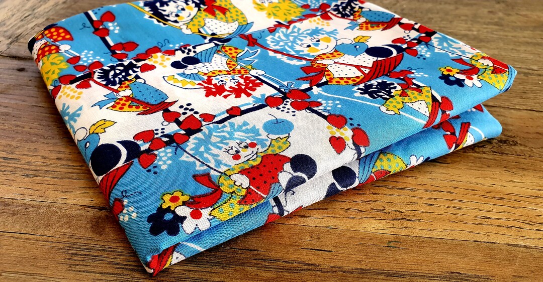 Vintage Rag Doll. Cotton Fabric. Blue, White and Red. for Junk Journal