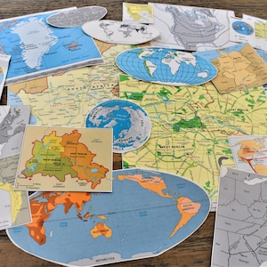 Mini Vintage World Map Pieces Grab Bag for Junk Journal, Scrapbooking, Collage, Decoupage, Mix Media Art Project Ephemera
