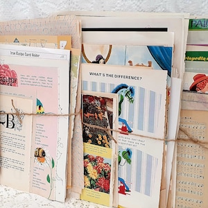 120 Mixed Vintage Paper Pack. Maps, Sheet Music, Recipe, Illustratrated and Text Book Pages for Junk Journal, Scrapbooking, Craft Projects.