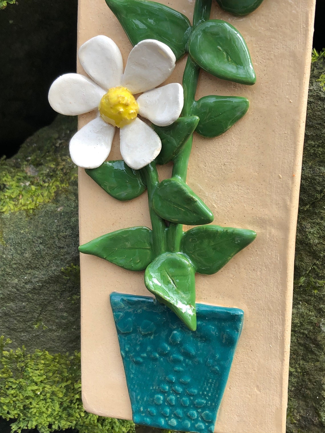 Ceramic daisy flower plaque handmade homemade outdoor indoor Etsy