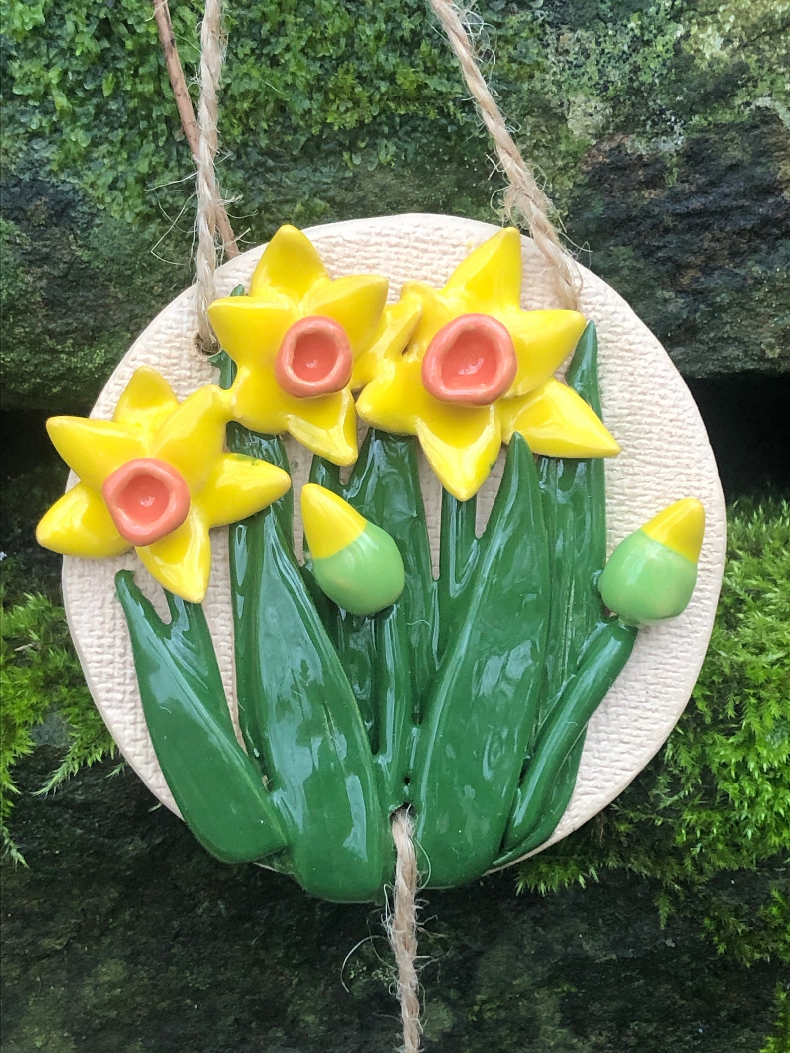 Handmade homemade welsh hanging ceramic pottery daffodils Etsy