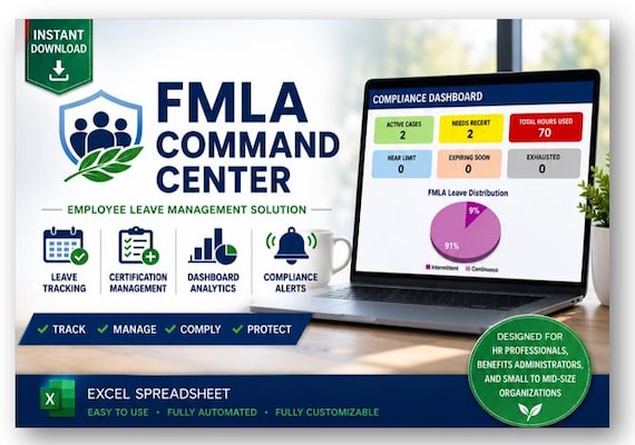 FMLA Command Center | Employee Leave Management Tracker | HR Excel Dashboard | BONUS Content