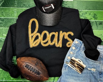 Bears sequin sweatshirt, bears short sleeve, school mascot, sequin patch, bears, silver sequin patch, gold sequin patch, football