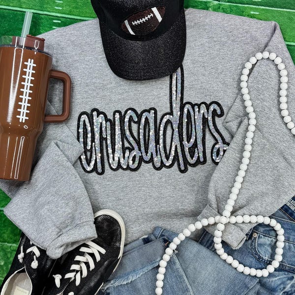 Crusaders Sequin Mascot Shirt, Silver Football Apparel