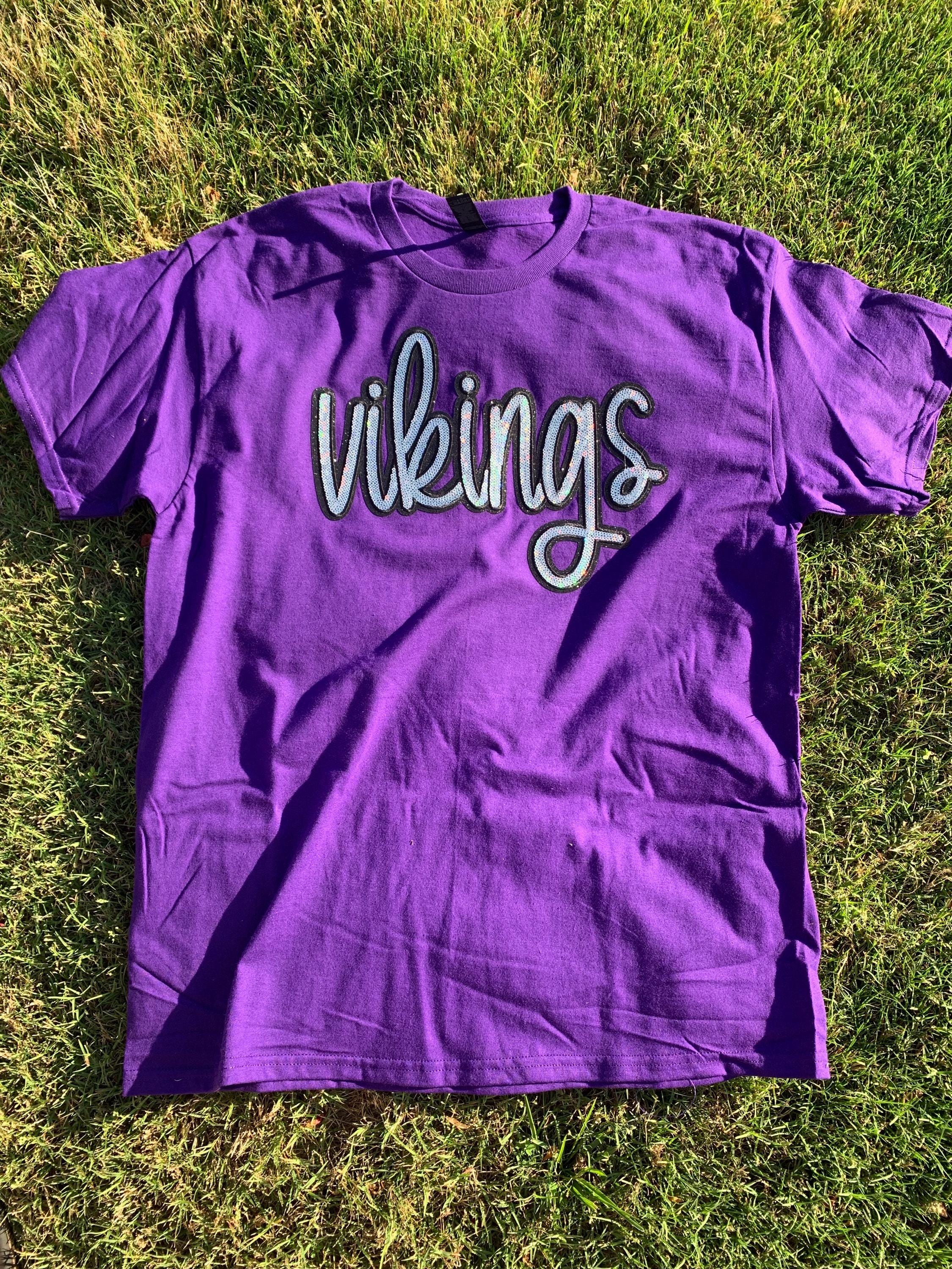 Vikings shirt. Vikings sweatshirt. school mascot. sequin patch. vikings. patches, football. Custom. baseball. sports. Vikings.