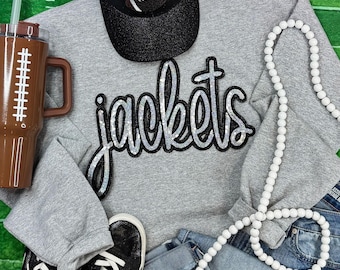 Jackets shirt. Jackets school mascot. Teacher. School spirit. Yellow jackets. Custom. Sequin patch. Jackets sweatshirt.