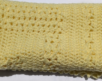 Hand Crocheted Baby Blanket, Vintage crochet baby afghan. Yellow Afghan, Yellow baby Blanket, Handmade Afghan, Hand made baby blanky