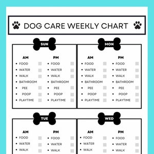 Dog Care Chart, Dog Chore List, Weekly Dog Care, Pet Care Chart, Instant Digital Download, Dog PDF image 1