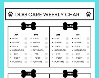 Dog Care Chart, Dog Chore List, Weekly Dog Care, Pet Care Chart, Instant Digital Download, Dog PDF