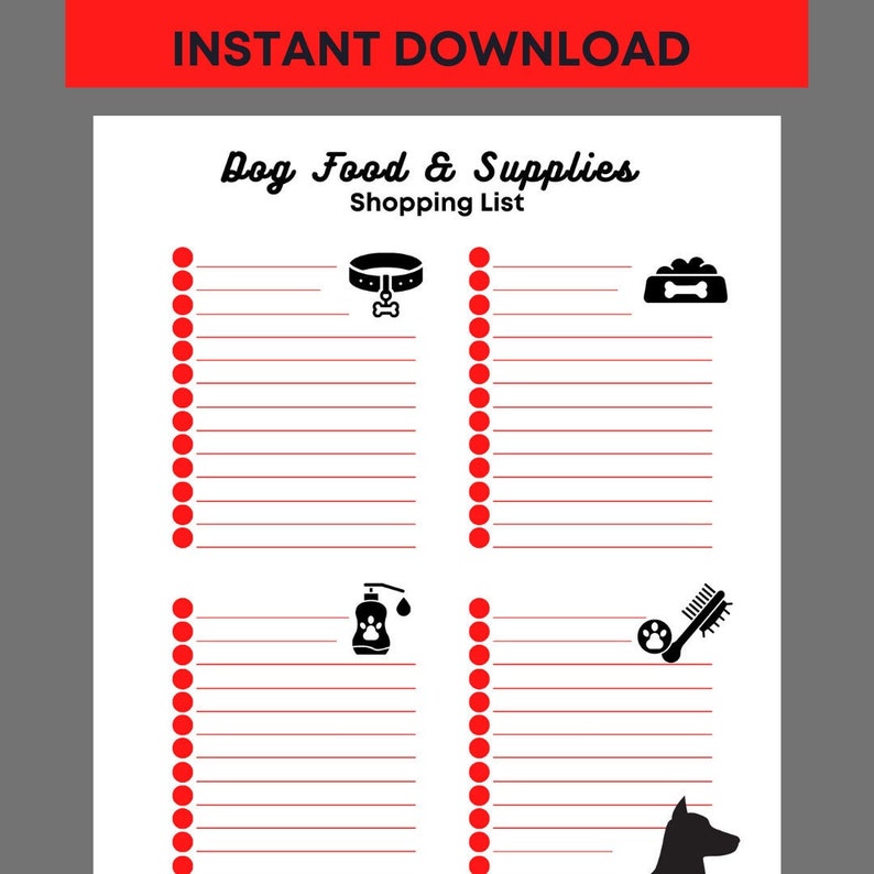 Dog Shopping List, Pet Owner Shopping List, New Puppy Shopping List, Instant Download image 1