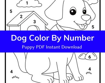 Dog Coloring Page | Printable Coloring | Coloring Pages for Kids | Printable Digital Coloring | Color By Number | Digital Download