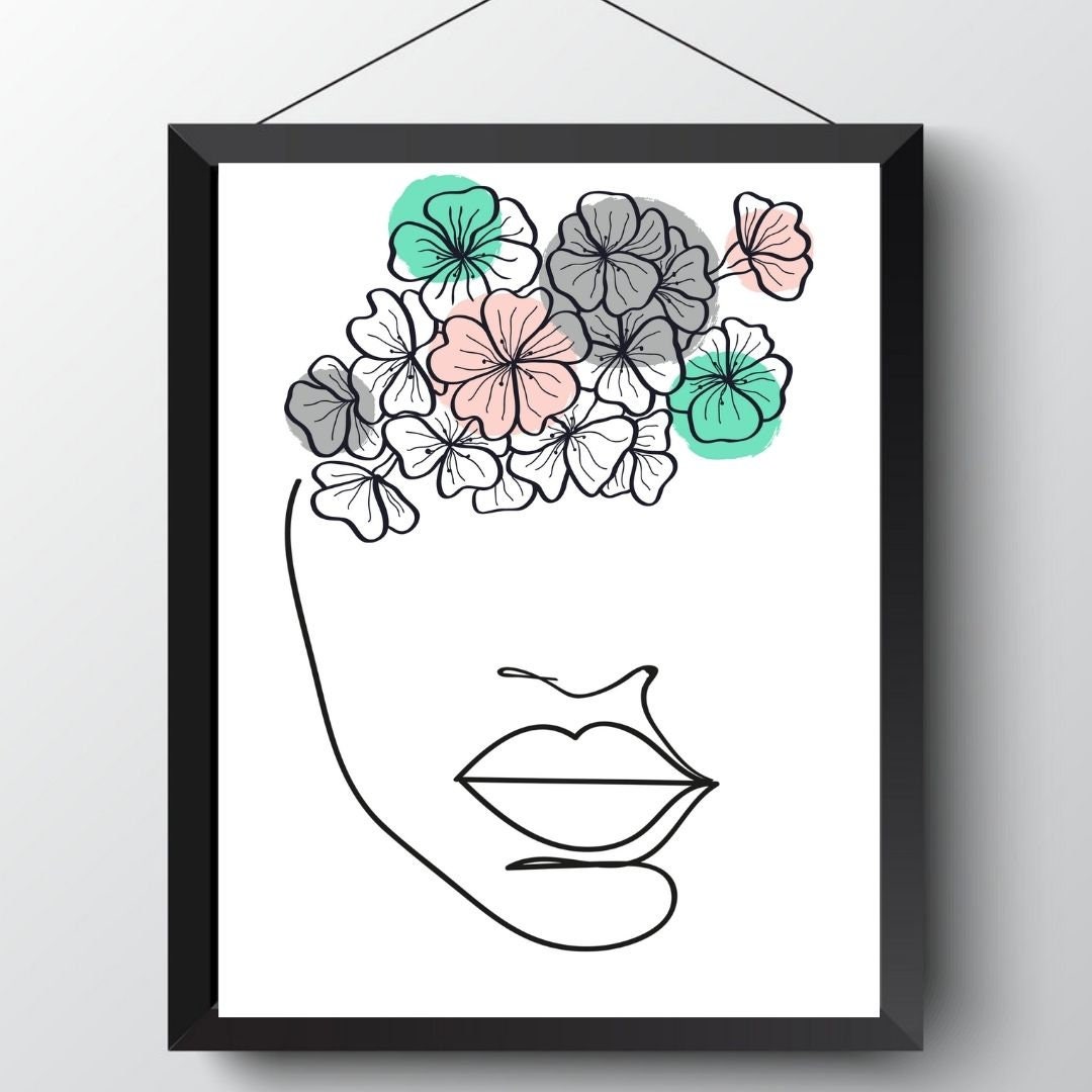 Blumen Gesicht Kunst Home Decor Art Moderne Wandkunst Frau | Etsy