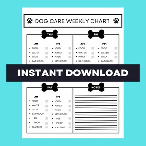 Dog Care Chart, Dog Chore List, Weekly Dog Care, Pet Care Chart, Instant Digital Download, Dog PDF image 4