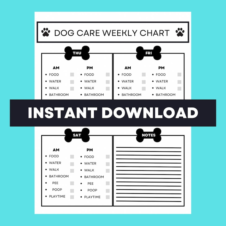 Dog Care Chart, Dog Chore List, Weekly Dog Care, Pet Care Chart, Instant Digital Download, Dog PDF image 4