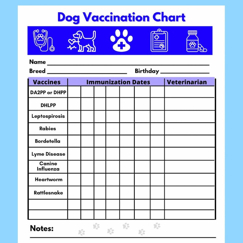 Dog Vaccine Printable, Pet Printable, Immunization, Puppy Vaccinations, Dog Health Digital Download, Instant Download, PDF image 1