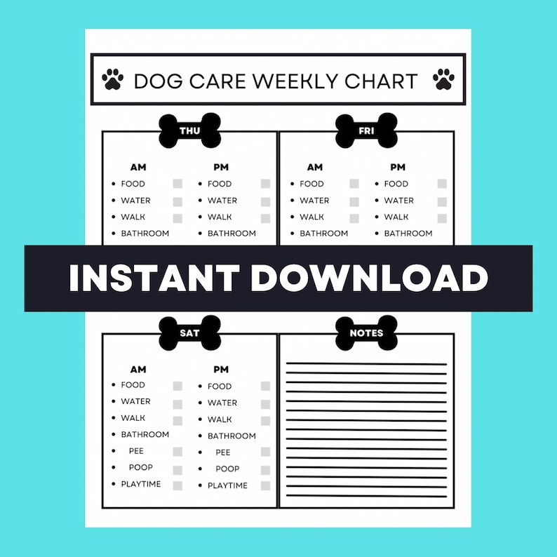 Dog Care Chart, Dog Chore List, Weekly Dog Care, Pet Care Chart, Instant Digital Download, Dog PDF image 3