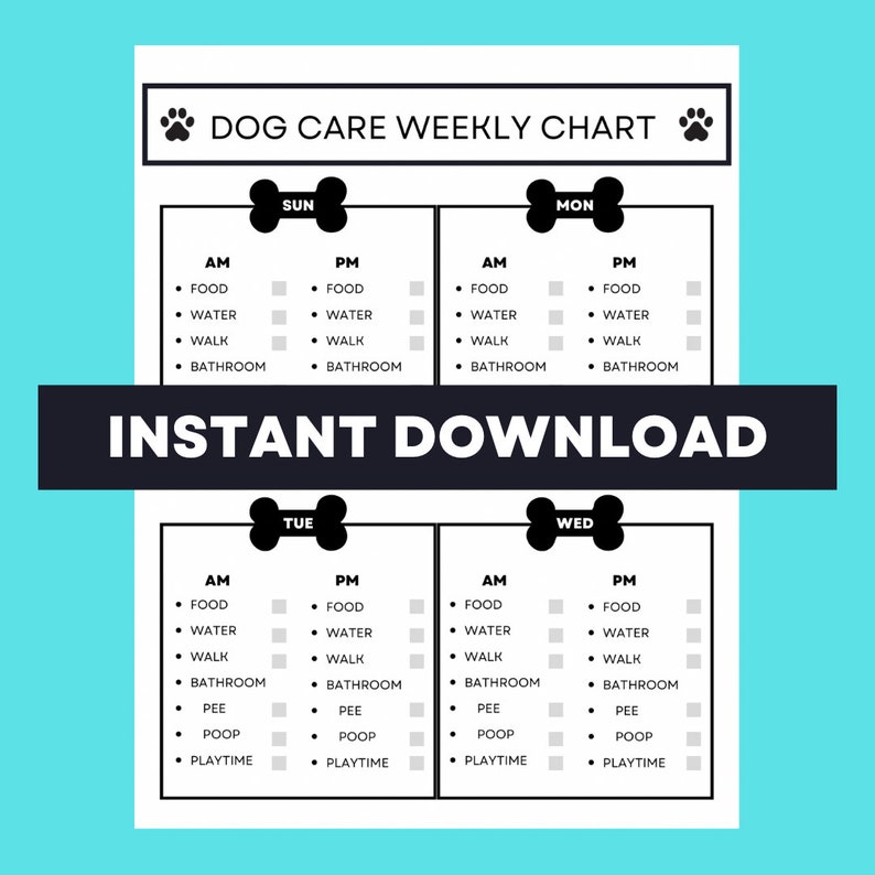 Dog Care Chart, Dog Chore List, Weekly Dog Care, Pet Care Chart, Instant Digital Download, Dog PDF image 2