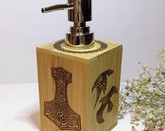 Viking soap dispenser, wooden soap dispenser, decorative soap dispenser, viking decoration, viking design, laser engraved, viking gift