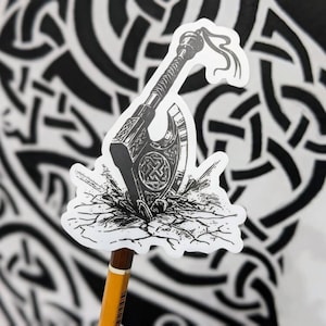 Pegatina vikinga, pegatina de hacha vikinga, pegatina de arma vikinga, pegatina con diseño vikingo, pegatina mate, decoración vikinga, juego de pegatinas vikingas
