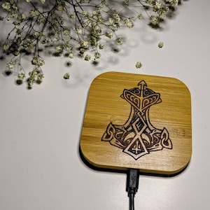 Viking wireless charger, viking phone charger, Mjolnir, wood wireless charger, standard wireless charger, compatible with all QI devices