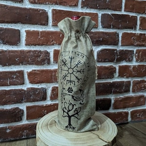 Viking Wine Bag: Vegvisir Compass Jute Bottle Bag