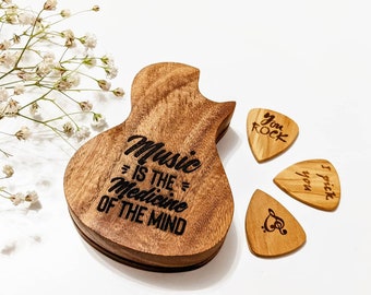 Guitar pick box, guitar pick, custom pick, wood pick, wood pick box, personalized pick, unique pick box, gift for guitar player