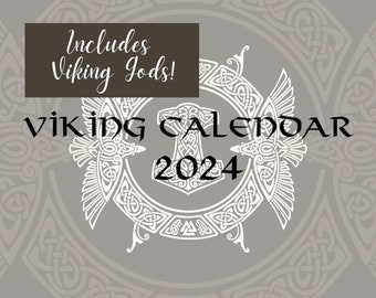 Digitaler Wikinger Kalender, Wikinger Kalender 2024, Kalender mit Wikinger Göttern, nordische Götter, Wikinger Kalender zum Ausdrucken, sofort download