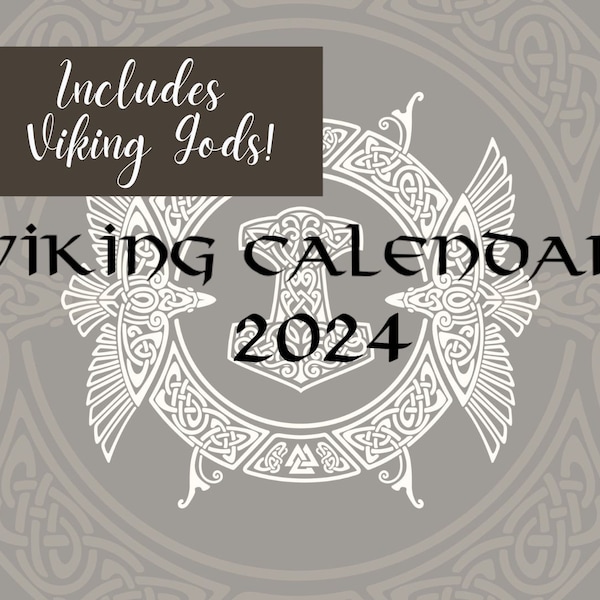 Digital viking calendar, viking calendar 2024, calendar with viking gods, norse gods, printable viking calendar, instant download