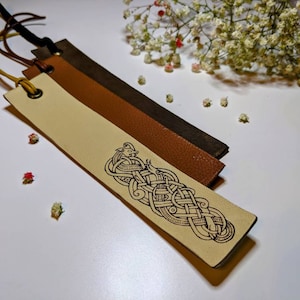 Custom Engraved Leather Bookmark: Viking Knot Gift