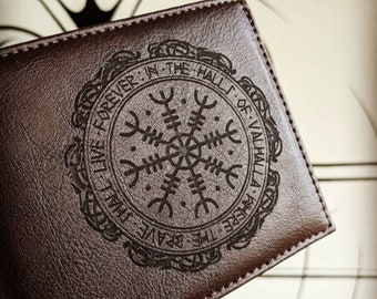 Custom laser engraved wallet, black wallet, brown wallet, viking design, custom wallet personalized wallet, unique wallet, gift for him