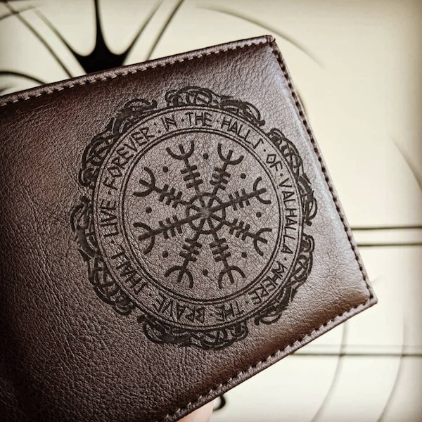 Portefeuille personnalisé gravé au laser, portefeuille noir, portefeuille marron, design viking, portefeuille personnalisé portefeuille personnalisé, portefeuille unique, cadeau pour lui