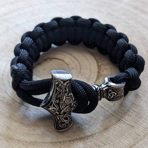 Handmade Viking Mjolnir Bracelet: Braided Black Paracord
