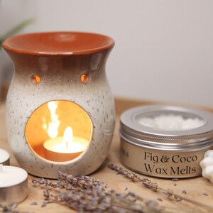 Gift Set - Ceramic Wax Melt Warmer Oil Burner In Burnt Orange With Speckle - For Aromatherapy Essential Oils + Wax Melts + Eco Tea Lights