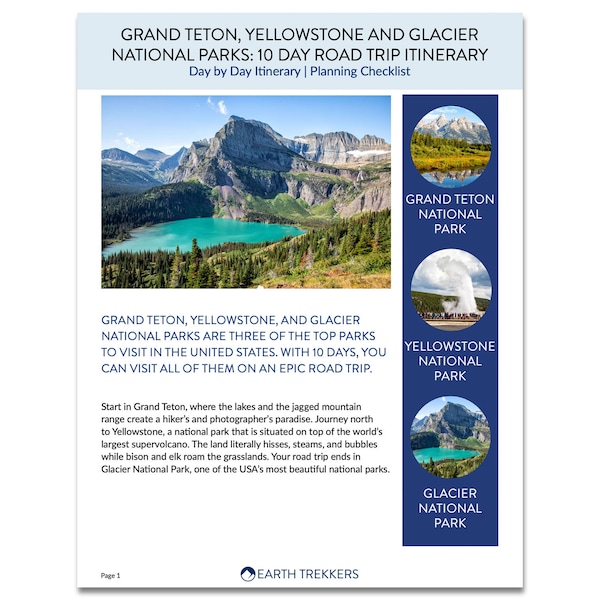 Grand Teton, Yellowstone, and Glacier National Parks 10 Day Itinerary // Digital Download