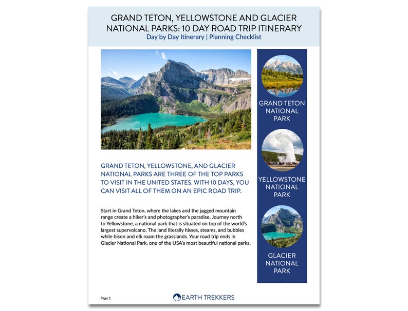 Grand Teton, Yellowstone, und Gletscher National Parks 10 Tage Reiseroute // Digitaler Download Bild 1