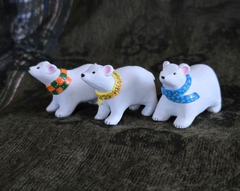 Three Polar Bears with Cute Scarves