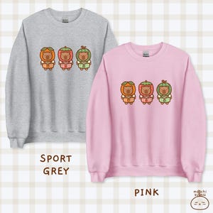 K&ouml;nnte beinhalten: Zwei Sweatshirts mit einem Motiv von drei B&auml;ren, die Fr&uuml;chte auf dem Kopf tragen. Das Sweatshirt links ist grau und tr&auml;gt den Schriftzug "Sport Grey". Das Sweatshirt rechts ist rosa und tr&auml;gt den Schriftzug "Pink".