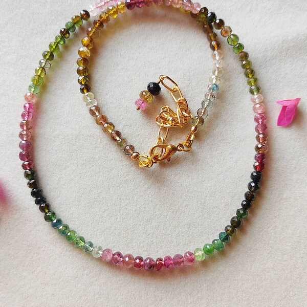 Collier Watermelon Tourmaline 16 " // Collier multicolore // Bijoux Tourmaline