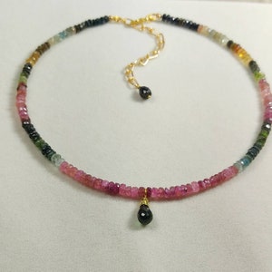 Rainbow tourmaline gem drop necklace/a unique gift for her
