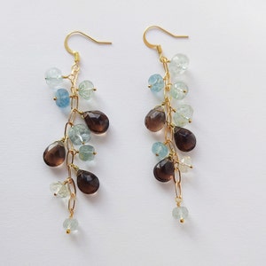 Aquamarine & Smokey Quartz earrings- A stylish gift for mom / holiday earrings