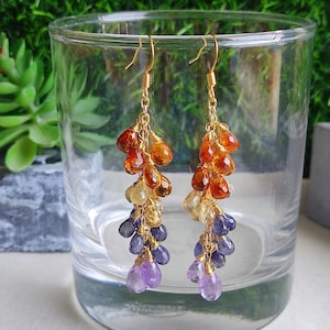 Bohemian Ombre Gemstone Earrings - Long Cascade earrings a autumn jewelry gift for wife