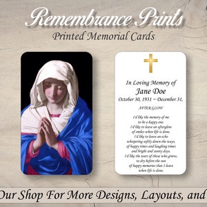 Printed Memorial Cards,  Personalized Memorial Prayer Card, Catholic Prayer Cards for Funeral, Celebration of Life Card. Mary Memorial Cards