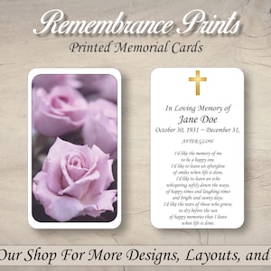 Printed Memorial Cards,  Personalized Memorial Prayer Card, Catholic Prayer Cards for Funeral, Celebration of Life Card Rose Memorial Cards.