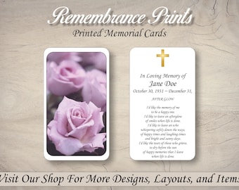 Printed Memorial Cards,  Personalized Memorial Prayer Card, Catholic Prayer Cards for Funeral, Celebration of Life Card Rose Memorial Cards.