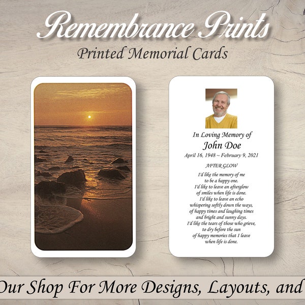 Printed Ocean Sunset Photo Memorial Cards