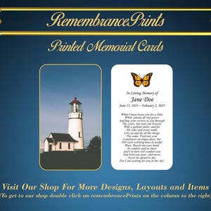 Printed Memorial Cards,  Personalized Memorial Prayer Card, Catholic Prayer Cards for Funeral, Celebration of Life Card, Printed Lighthouse.