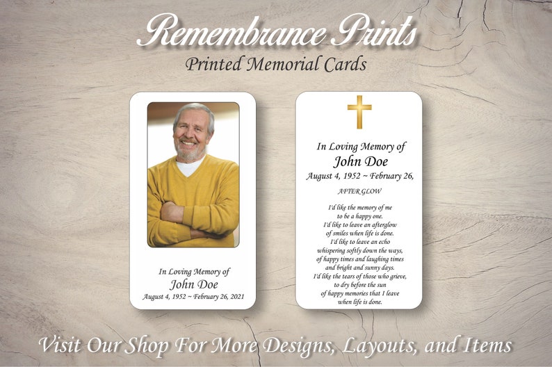 Printed Photo Memorial Prayer Cards Etsy