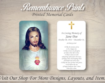 Printed Memorial Cards,  Personalized Memorial Prayer Card, Catholic Prayer Cards for Funeral, Celebration of Life Card, Sacred Heart I Card