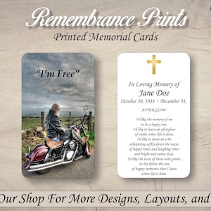 Printed Memorial Cards,  Personalized Memorial Prayer Card, Catholic Prayer Cards for Funeral, Celebration of Life  Motorcycle Memorial Card