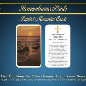 Printed Memorial Cards,  Personalized Memorial Prayer Card, Catholic Prayer Cards for Funeral, Celebration of Life Card. Ocean Sunset Cards